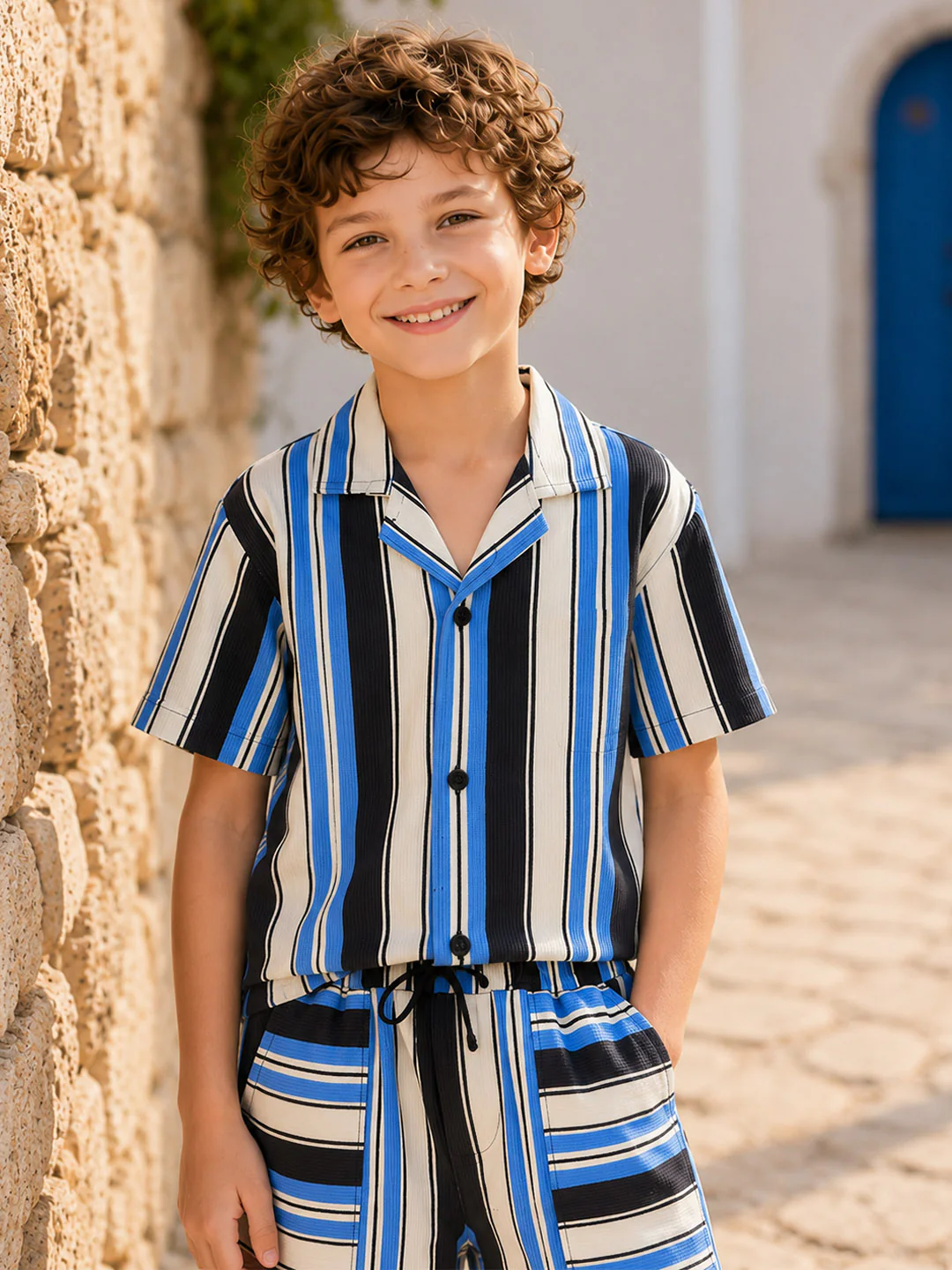 Blue Giraffe Boys Multicolor Striped Regular Fit Shirt
