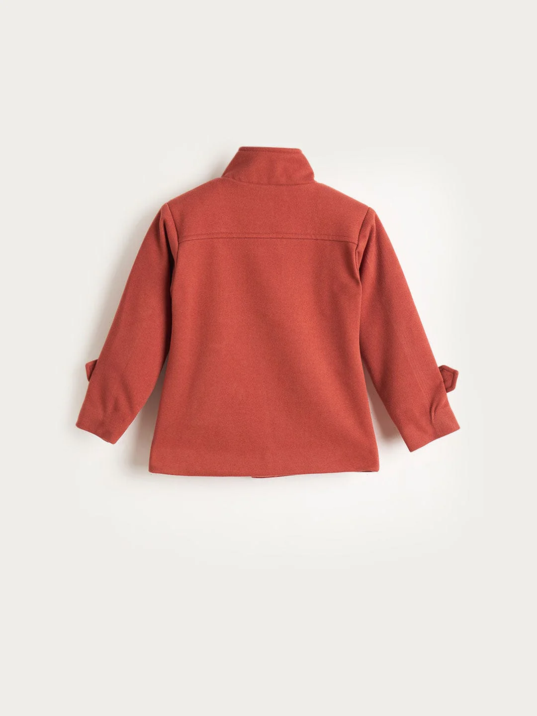 Blue Giraffe Girls Rust Red Solid Stand Collar Jacket - Image 2