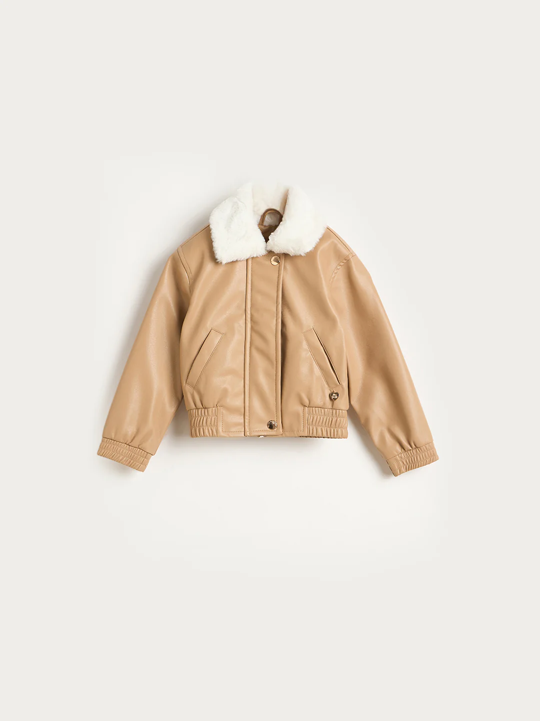 Blue Giraffe Girls Beige Solid Collared Jacket - Image 2