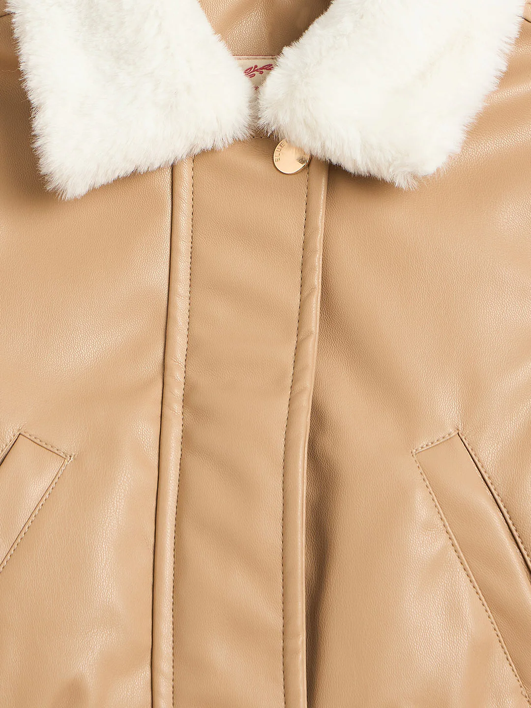 Blue Giraffe Girls Beige Solid Collared Jacket - Image 4