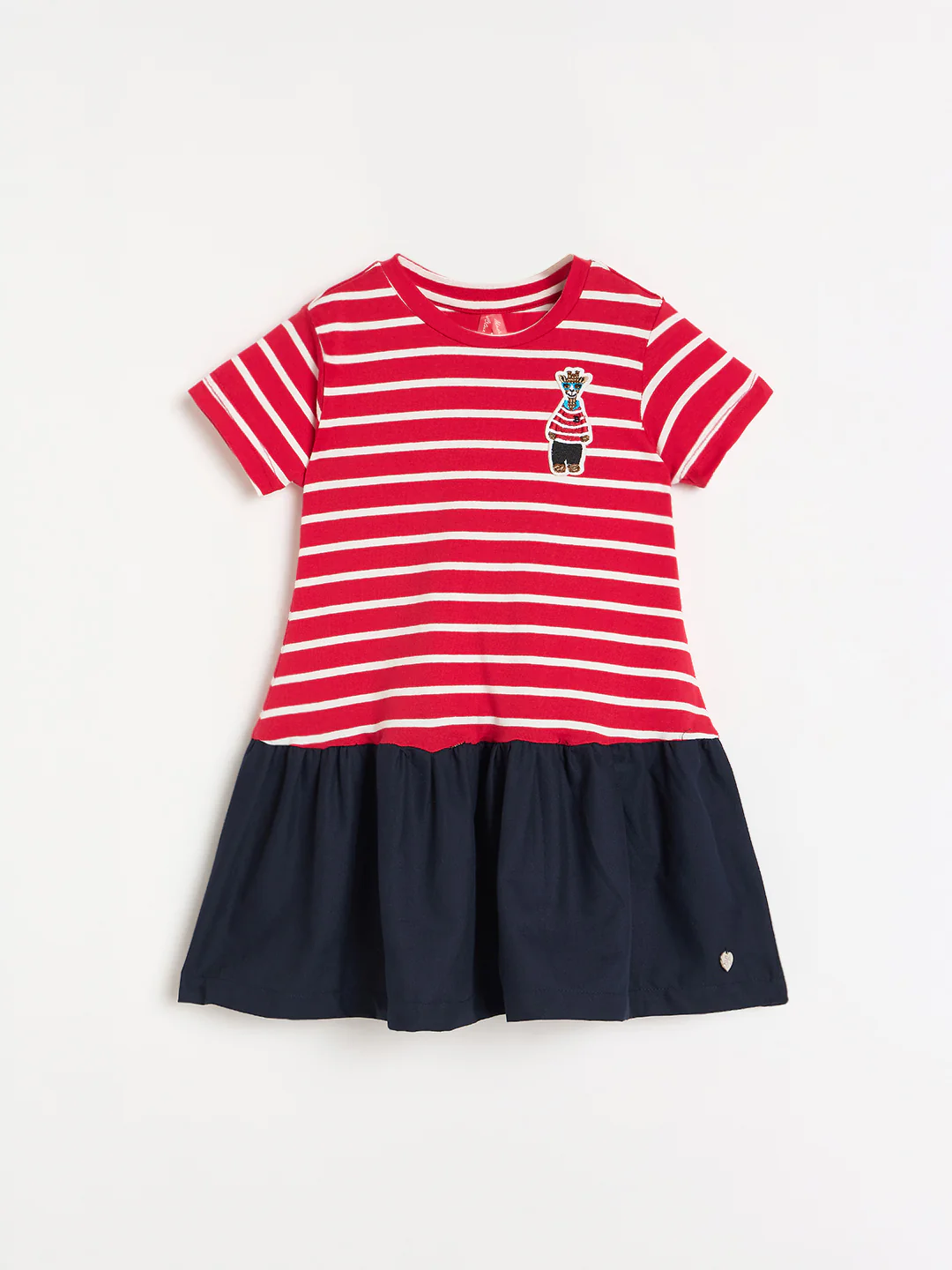 Blue Giraffe Red Striped Stretchable A-Line Fit Dress - Image 2