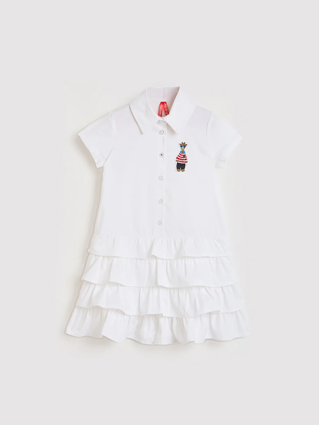 Blue Giraffe Girls White Solid A-Line Fit Pure Cotton Dress - Image 2