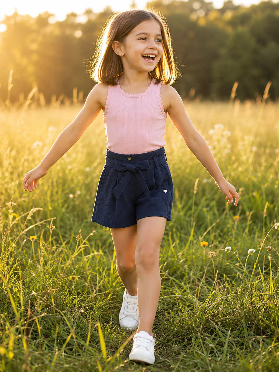 Blue Giraffe Girls Navy Blue Solid Regular Fit Shorts