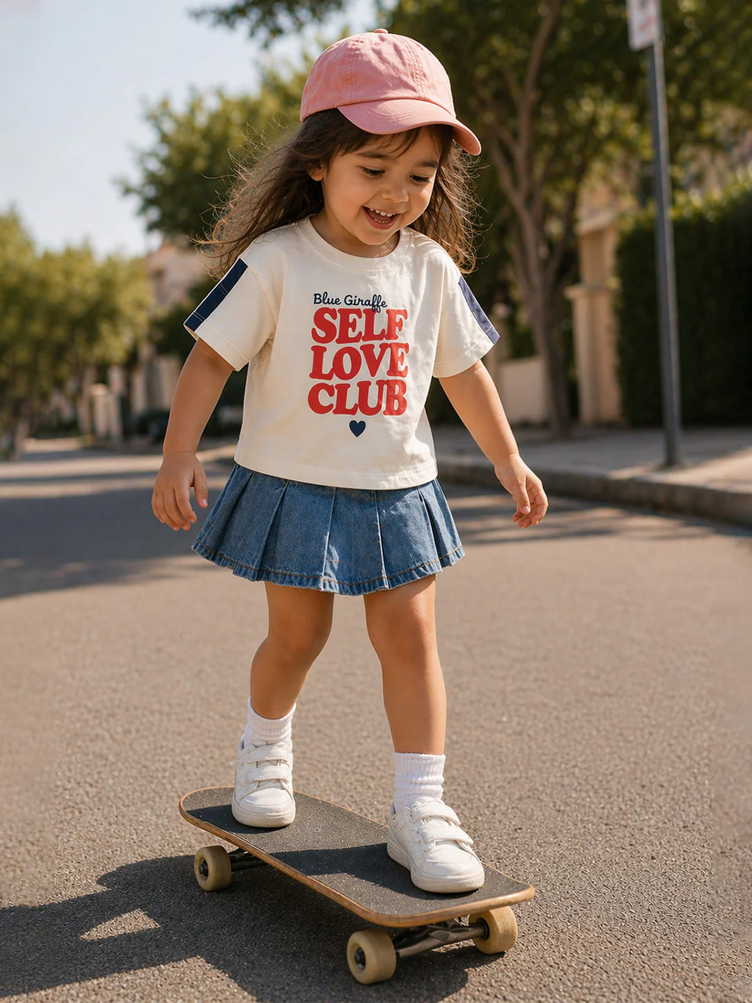 Blue Giraffe Girls White Printed Boxy Fit T-Shirt