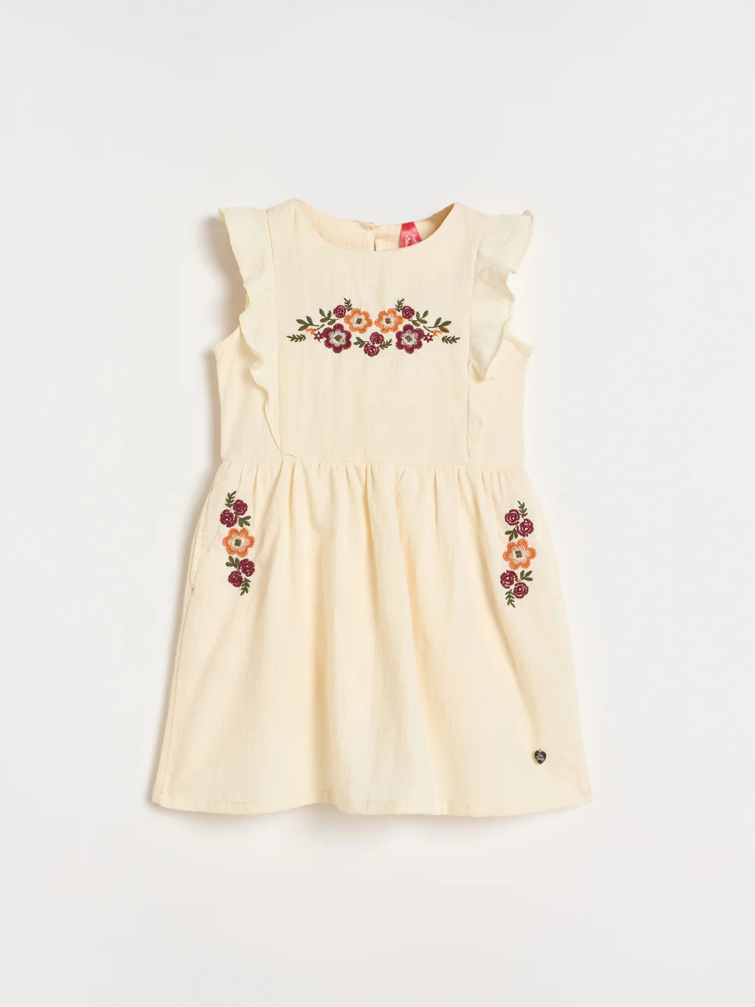 Blue Giraffe Girls Cream Embroidered Fit & Gathered Dress - Image 2