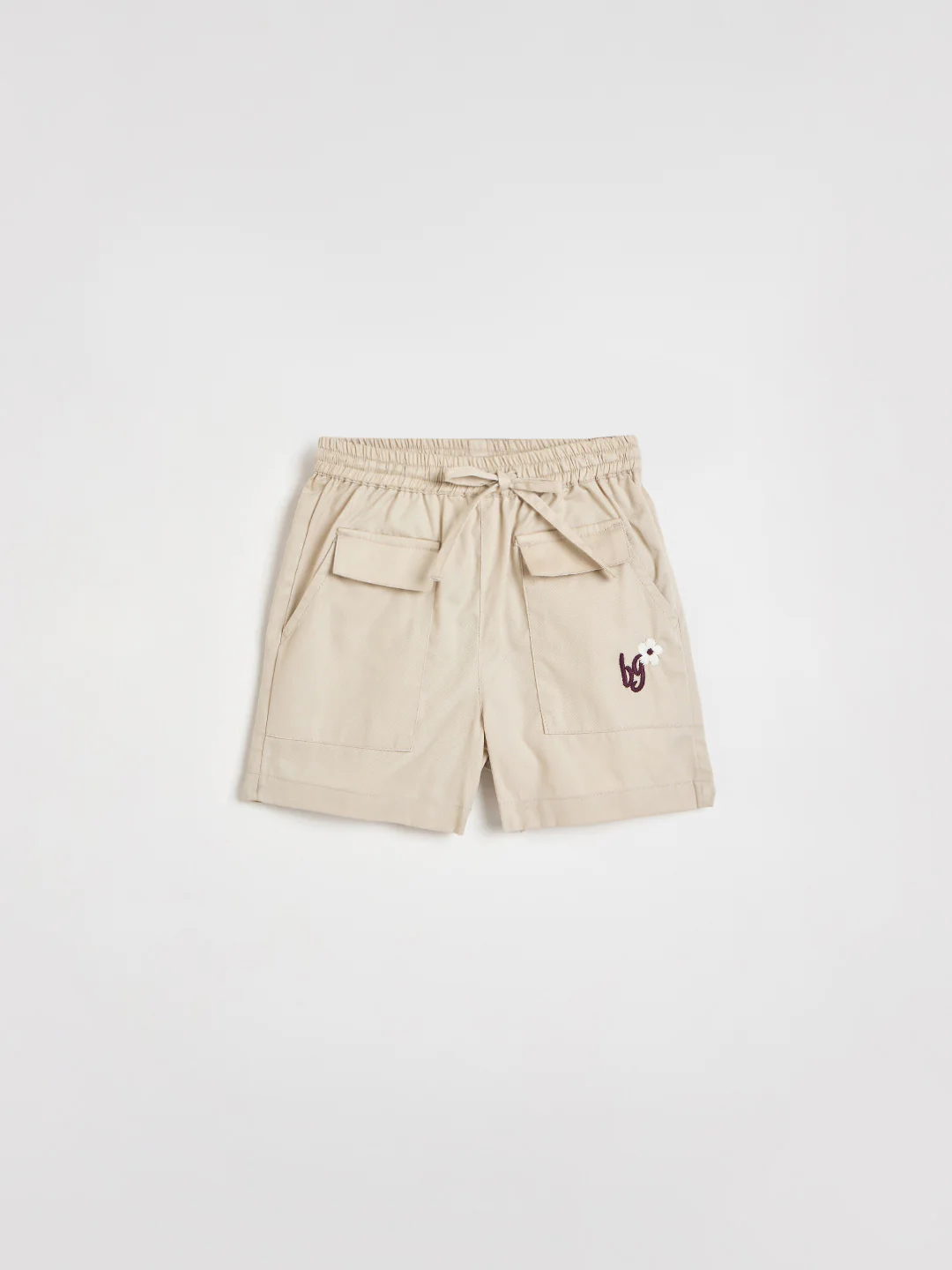 Blue Giraffe Girls Beige Solid Regular Fit Pure Cotton Shorts - Image 2