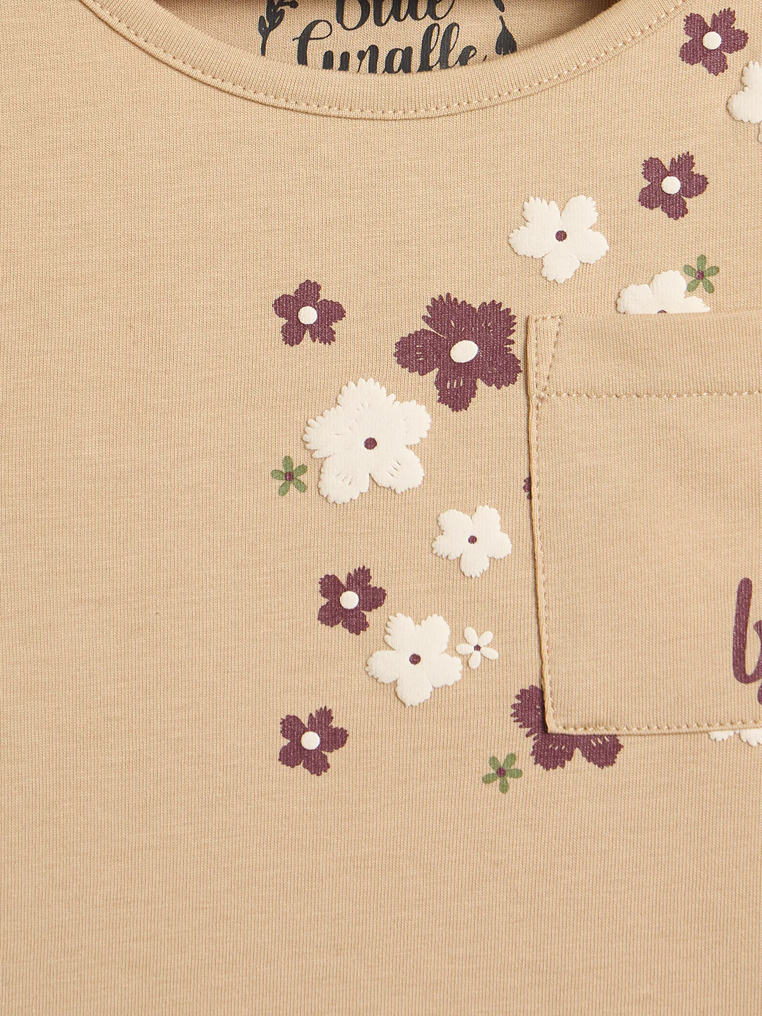 Blue Giraffe Girls Beige Embroidered Regular Fit Pure Cotton T-Shirt - Image 4