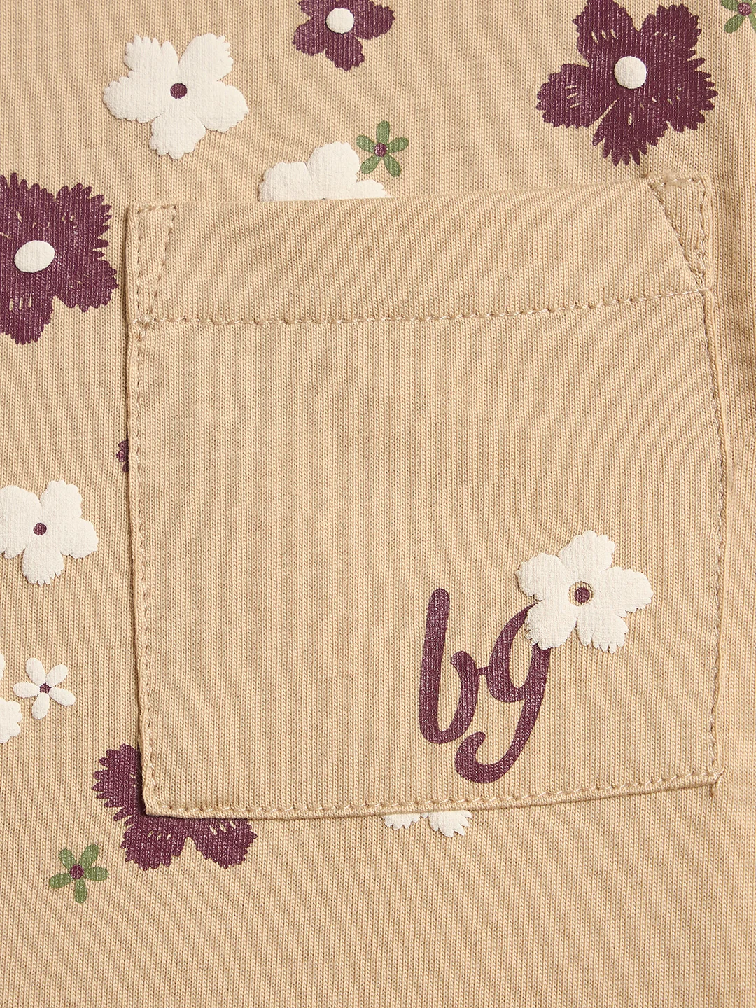 Blue Giraffe Girls Beige Embroidered Regular Fit Pure Cotton T-Shirt - Image 5