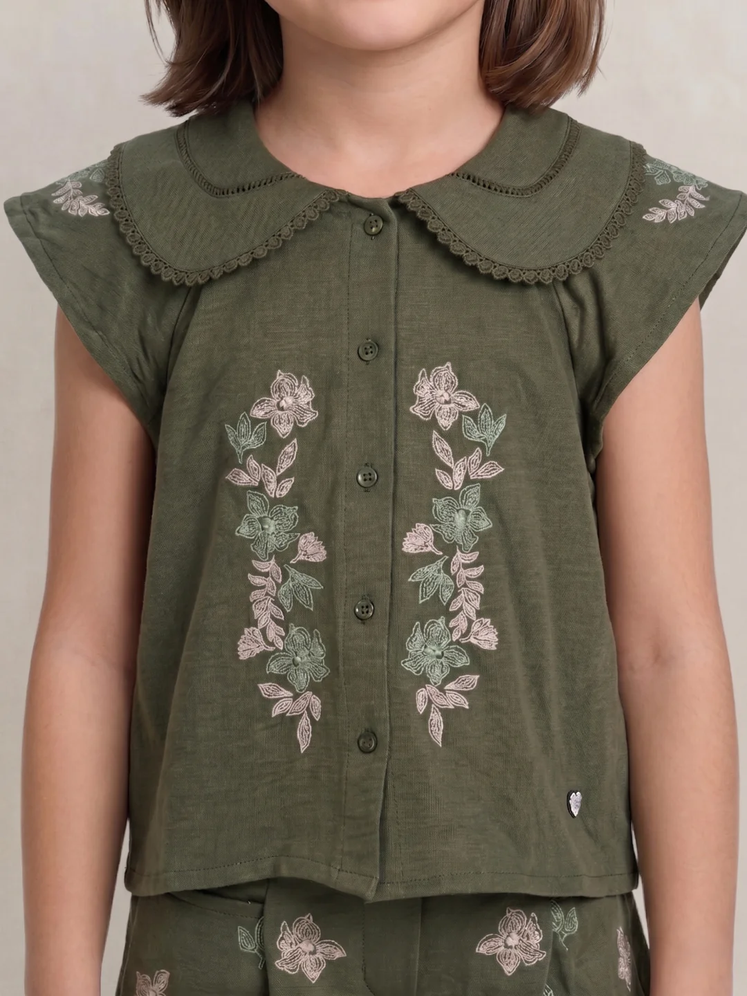 Blue Giraffe Girls Green Embroidered Regular Fit Top - Image 4