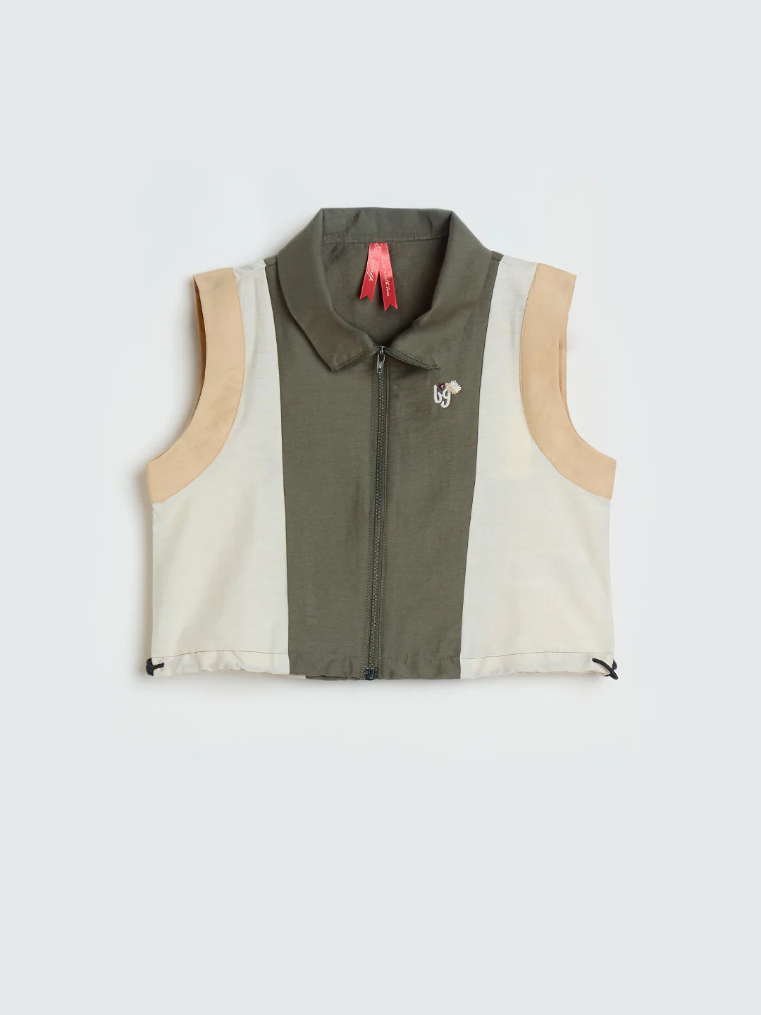 Blue Giraffe Girls Olive Green Colorblock Boxy Fit Top - Image 2
