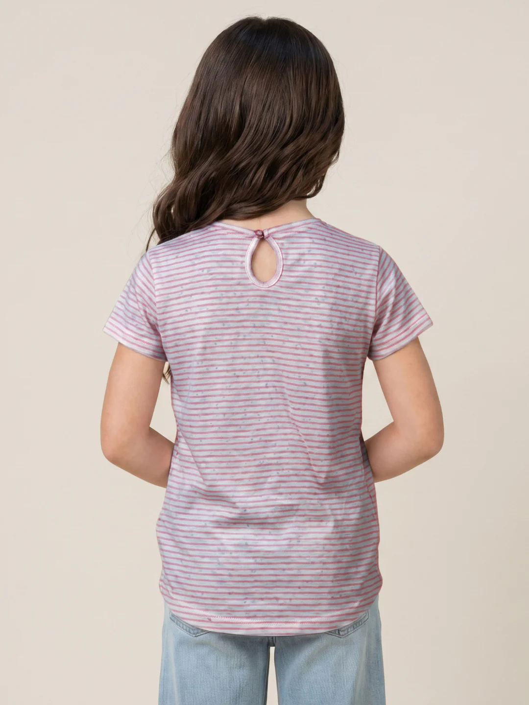 Blue Giraffe Pink Stripes Girls T Shirt - Image 3