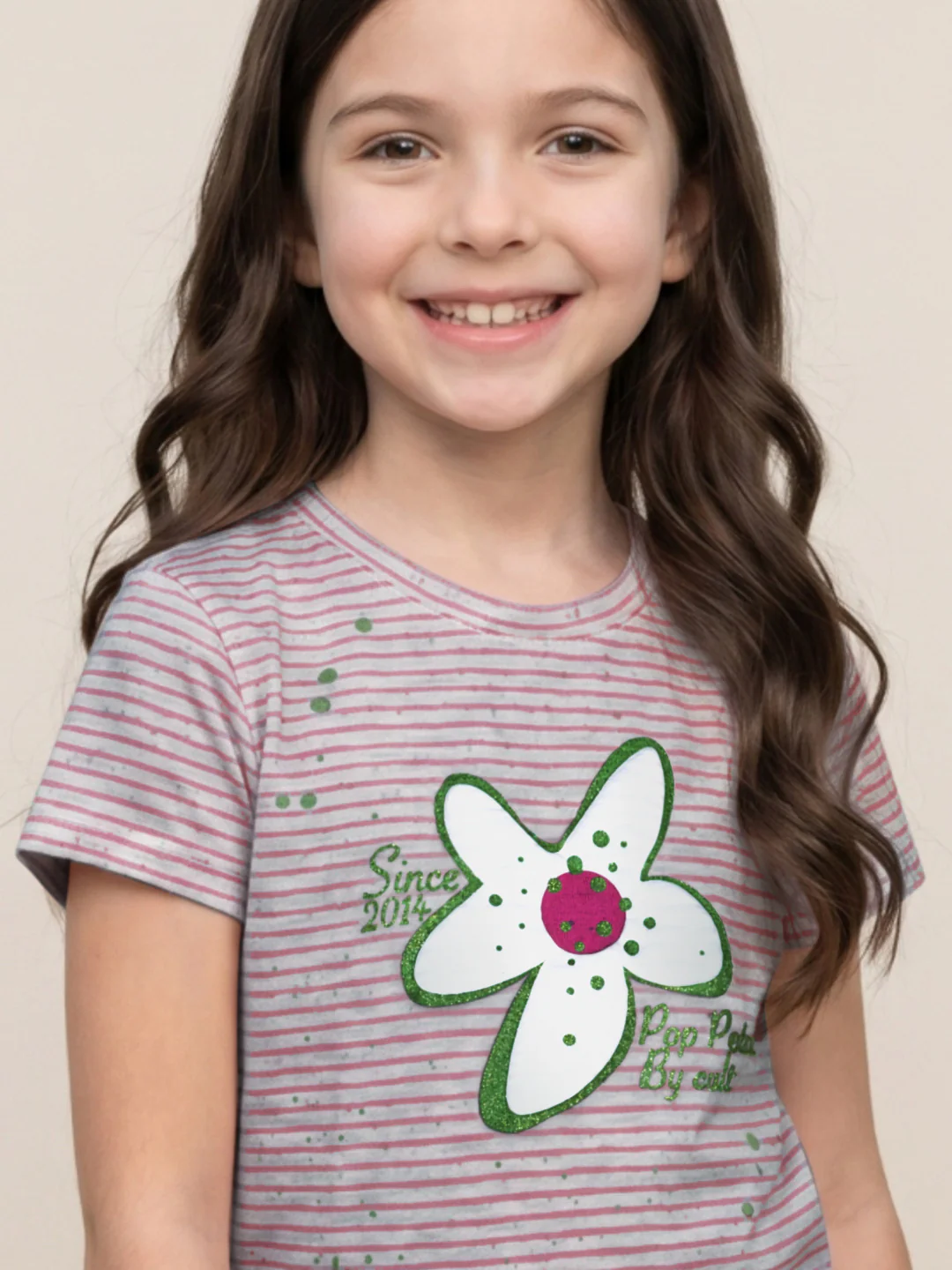 Blue Giraffe Pink Stripes Girls T Shirt - Image 4