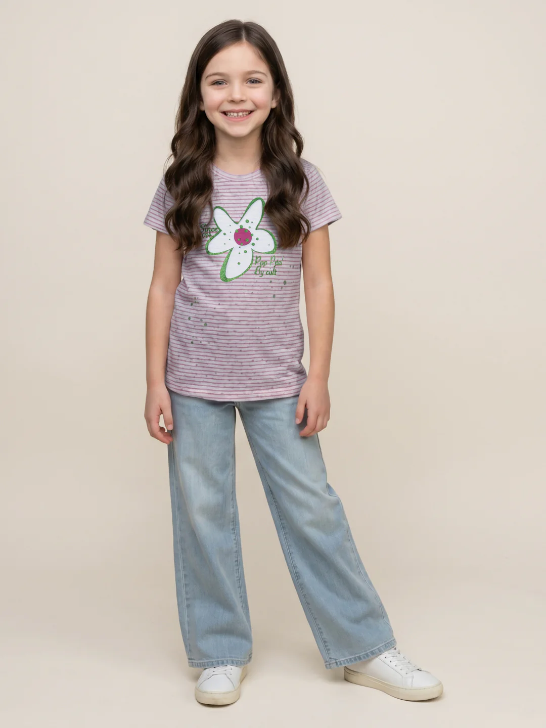 Blue Giraffe Pink Stripes Girls T Shirt - Image 5