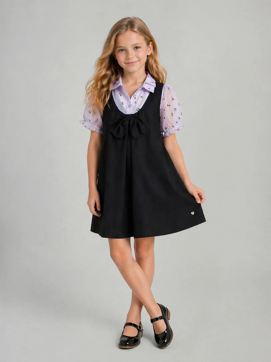 Blue Giraffe Girls Black Solid A-Line Fit Dress - Image 5