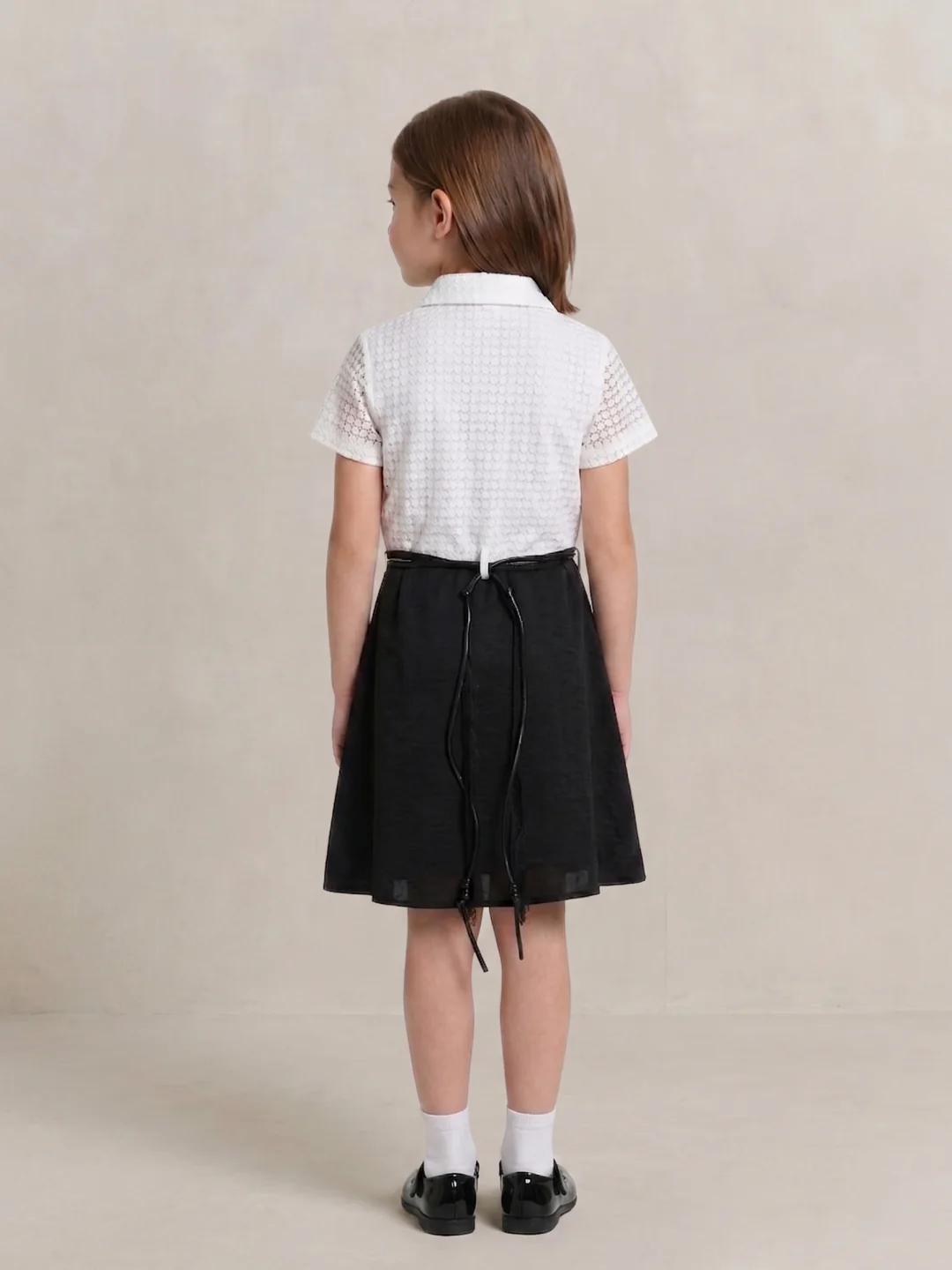 Blue Giraffe Girls White & Black Textured Fit & Flare Dress - Image 3