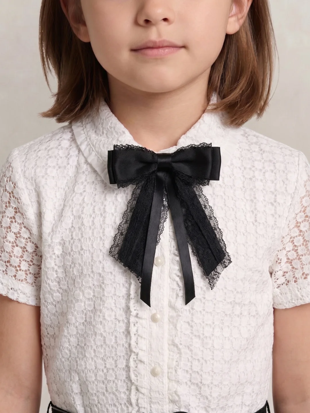 Blue Giraffe Girls White & Black Textured Fit & Flare Dress - Image 4