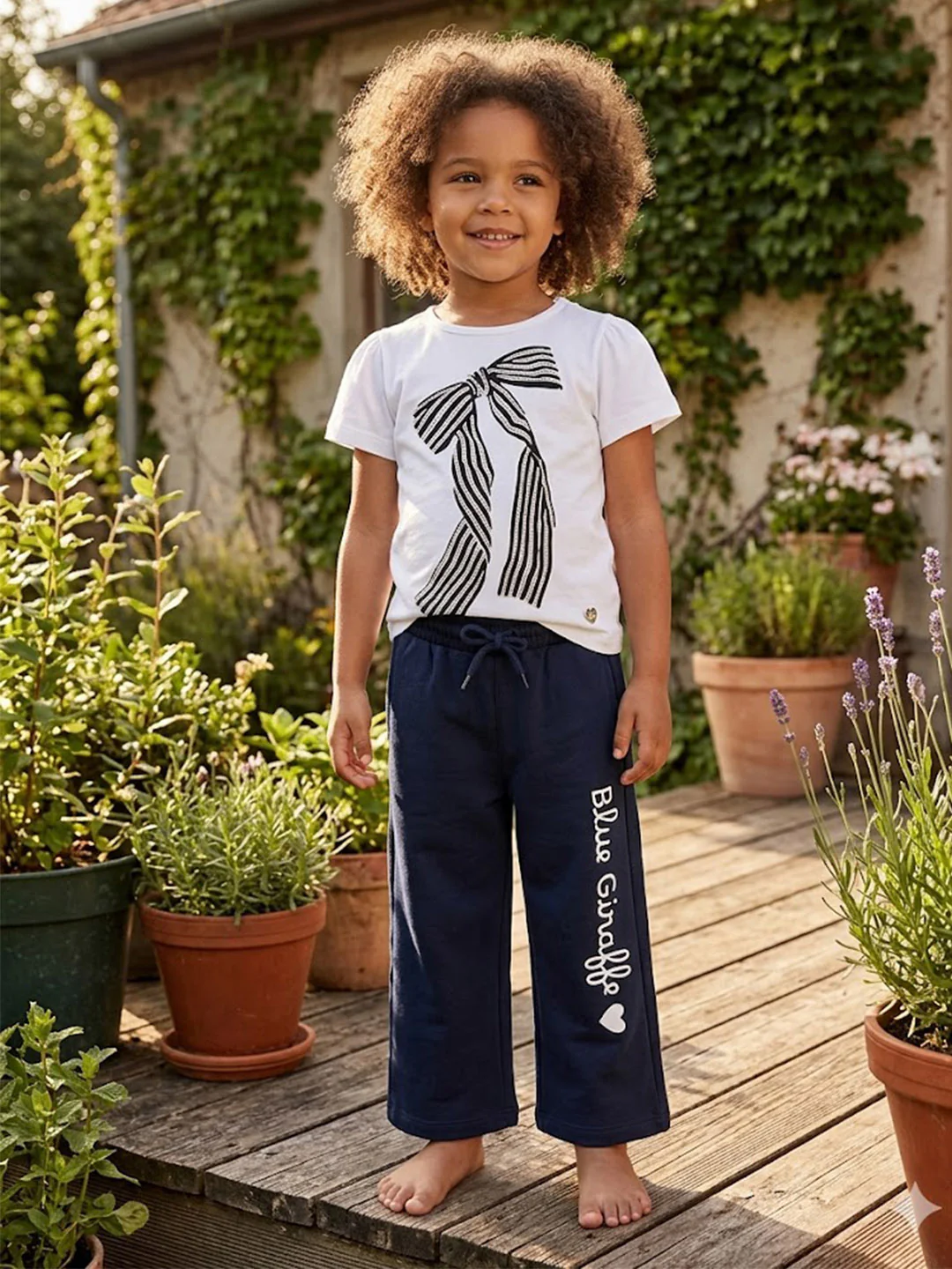 Blue Giraffe Girls White Embellished Regular Fit Pure Cotton T-Shirt