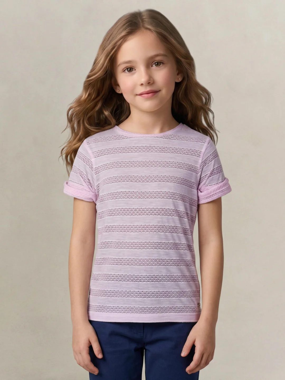 Blue Giraffe Girls Purple Striped Regular Fit T-Shirt - Image 2