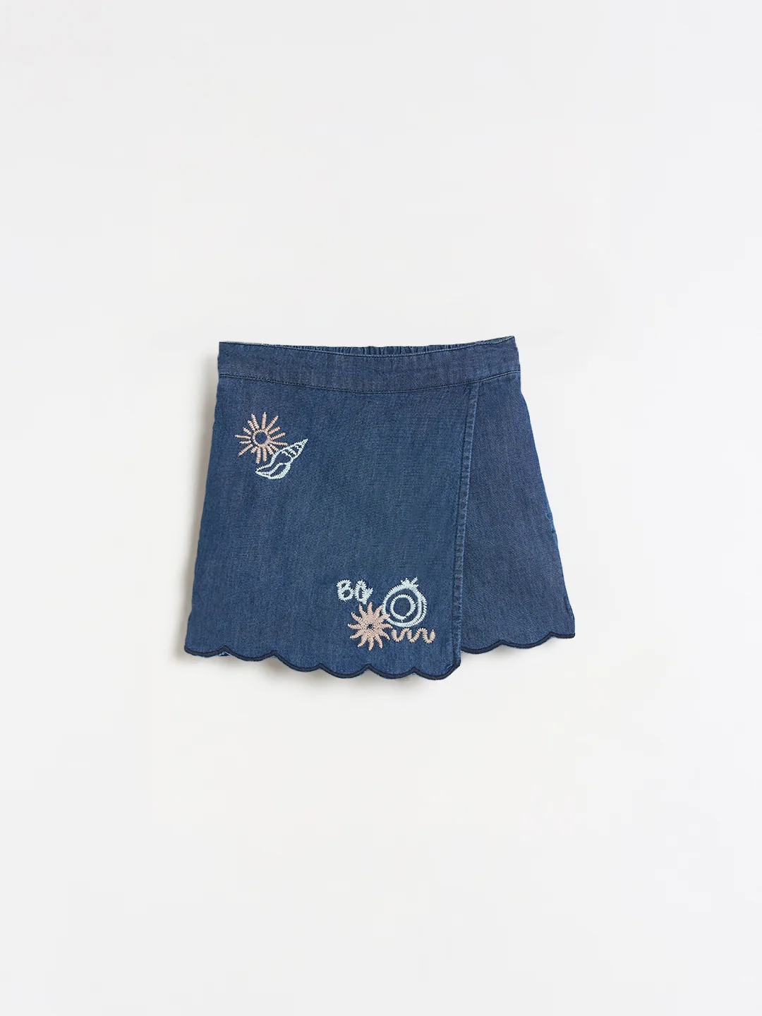 Blue Giraffe Girls Blue Embroidered Regular Fit Pure Cotton Skort - Image 2