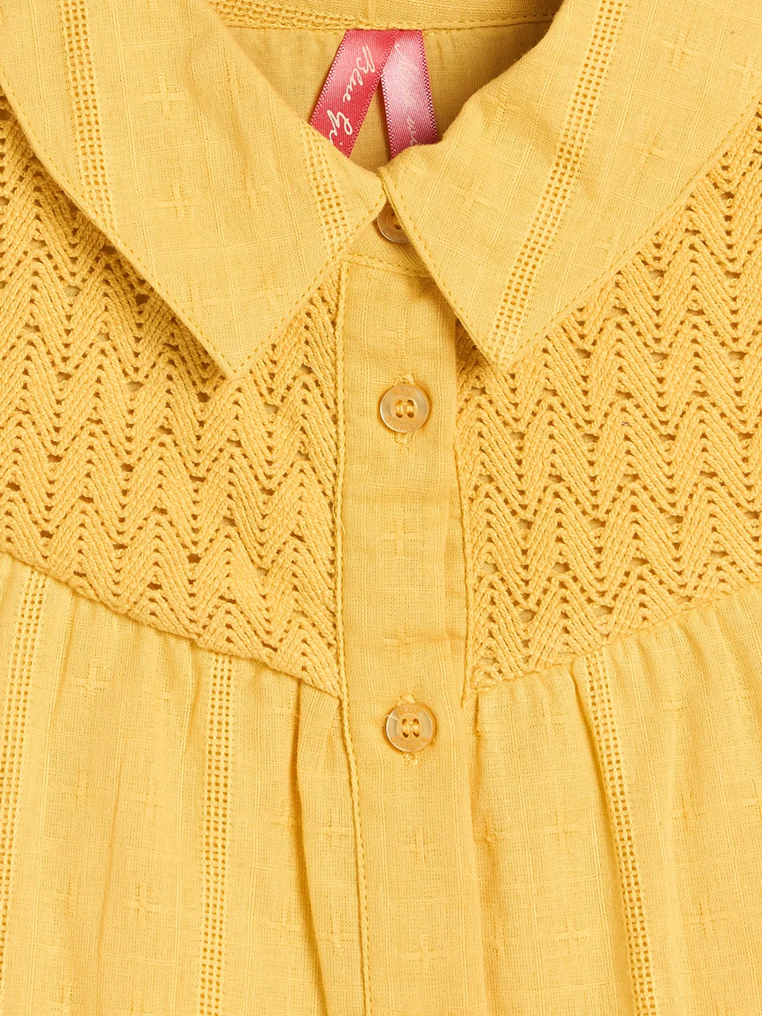 Blue Giraffe Girls Yellow Solid Regular Fit Pure Cotton Top - Image 2