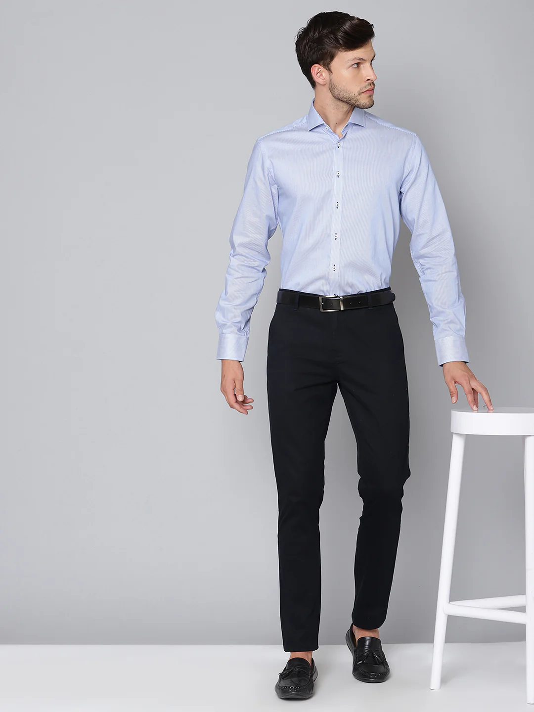 Bruun & Stengade Men Blue Solid Collar Shirt - Image 2