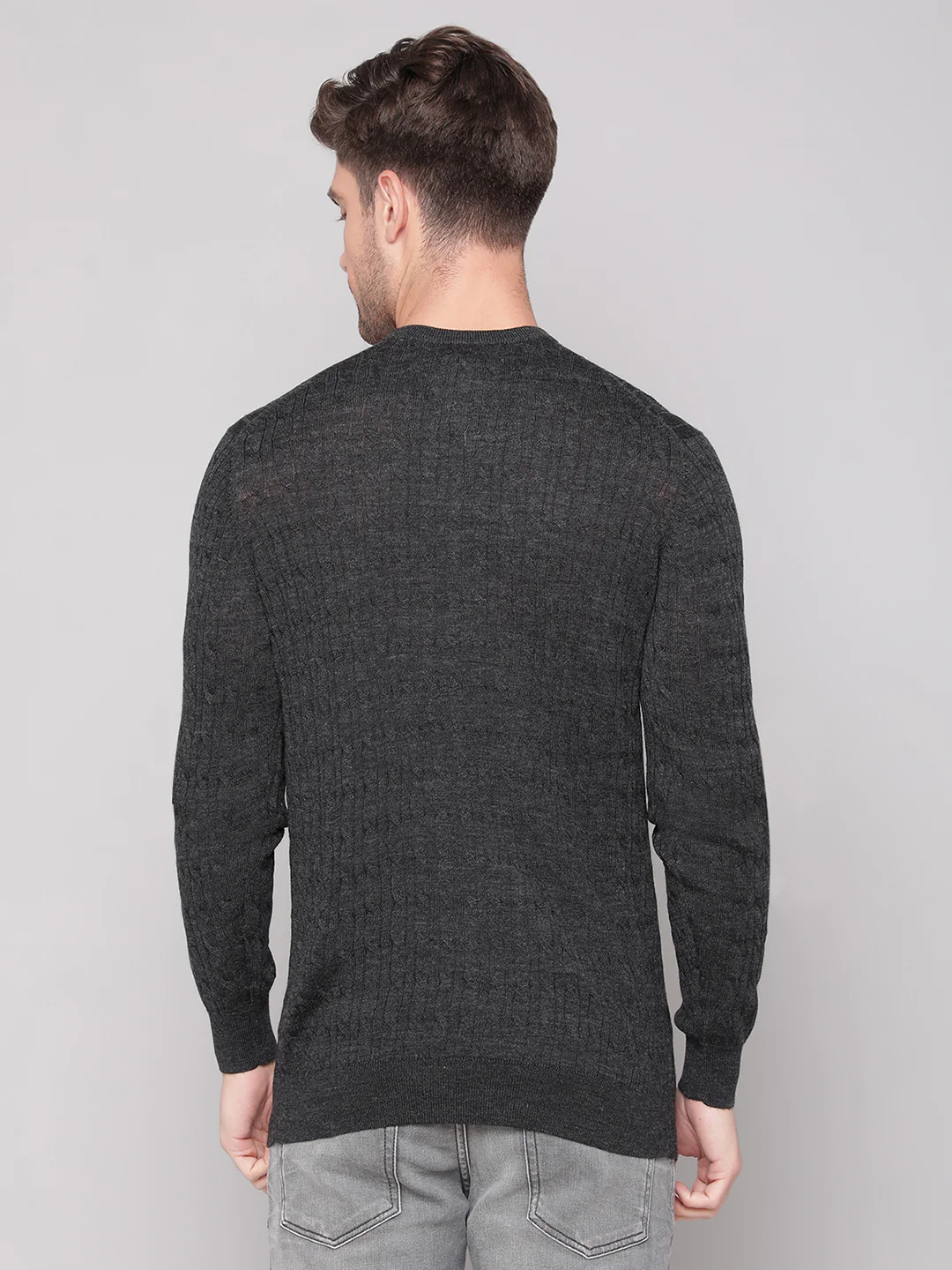 Bruun & Stengade Men Grey Solid Round Neck Sweater - Image 4