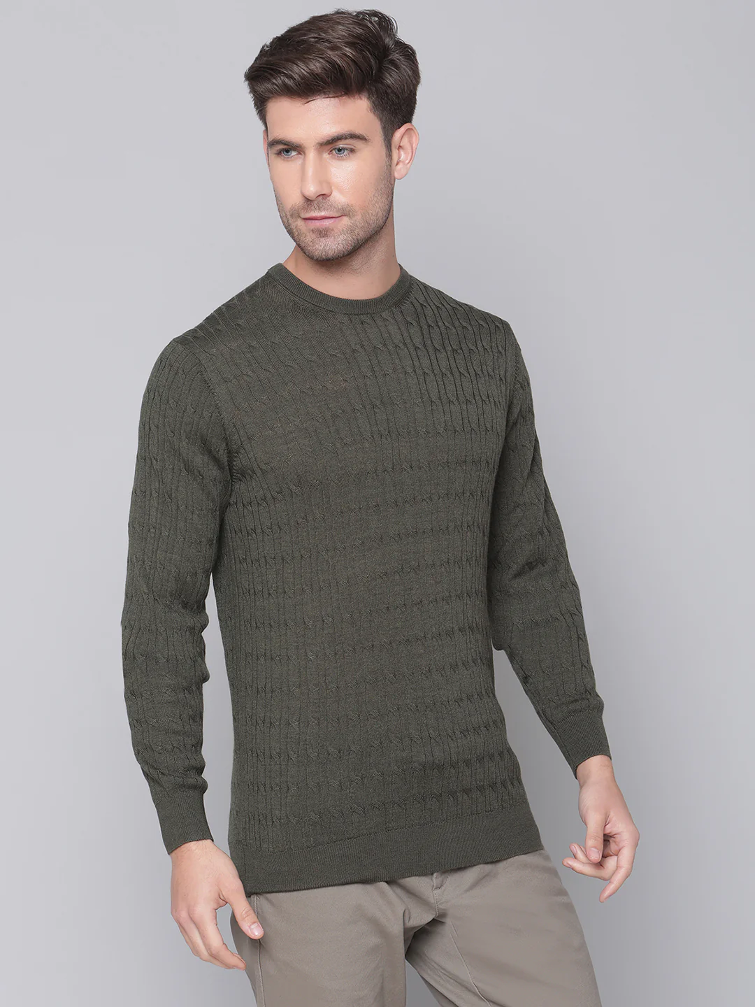 Bruun & Stengade Men Green Solid Round Neck Sweater - Image 3