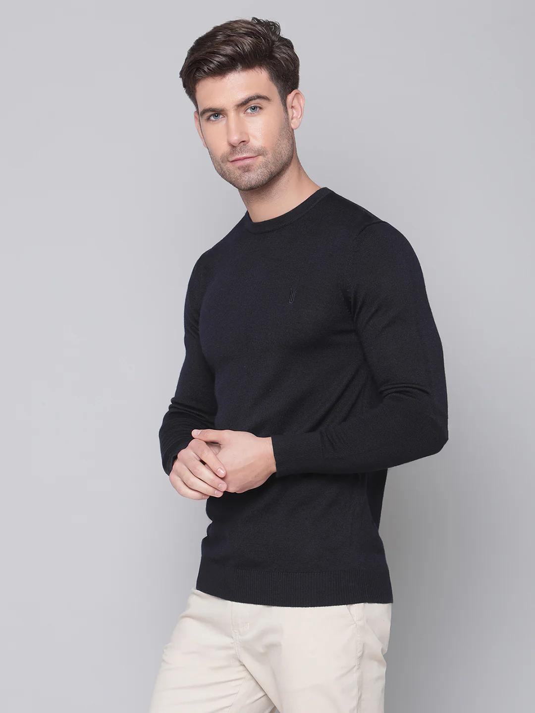 Bruun & Stengade Men Navy Blue Solid Round Neck Sweater - Image 2