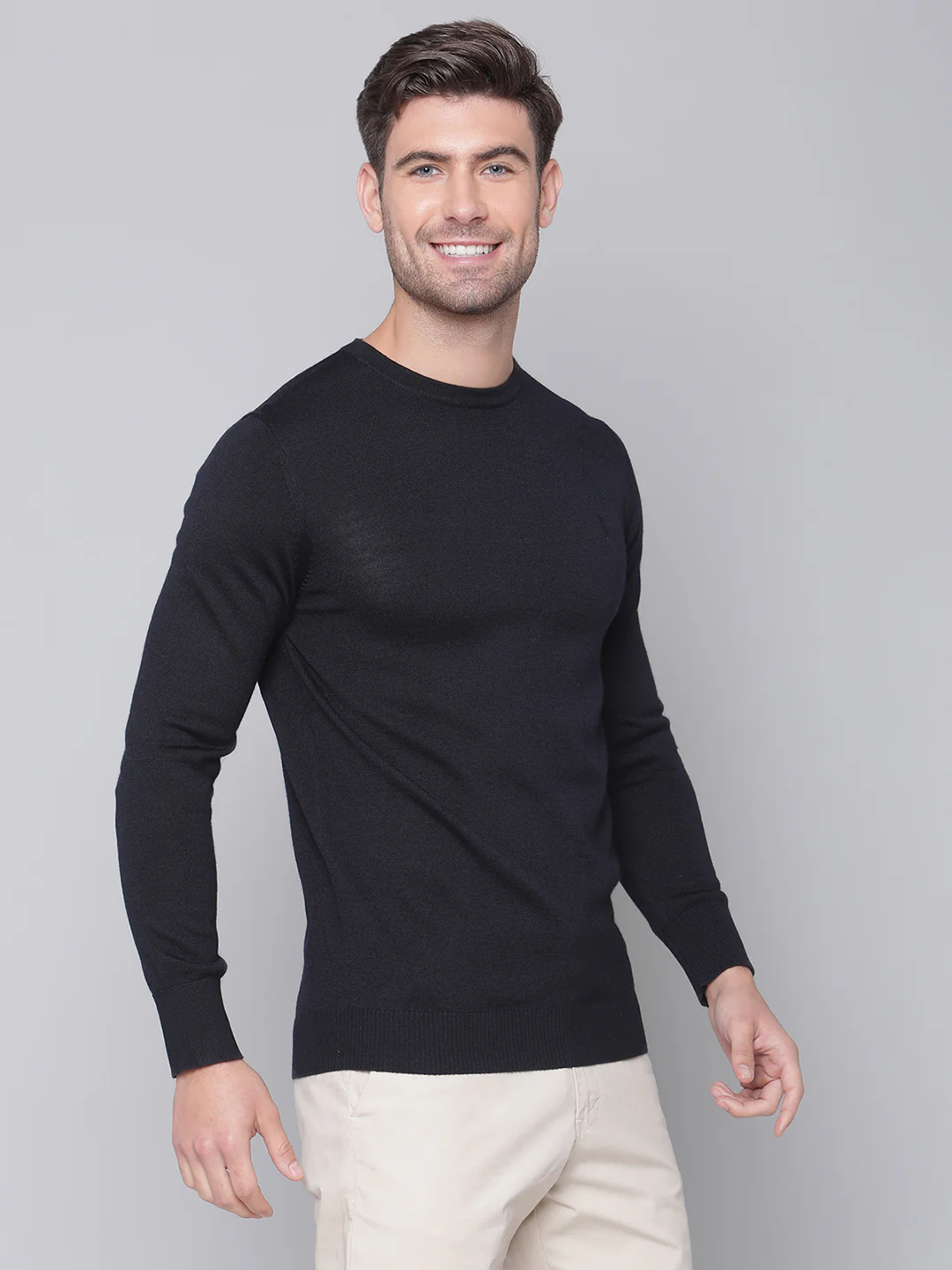 Bruun & Stengade Men Navy Blue Solid Round Neck Sweater - Image 3