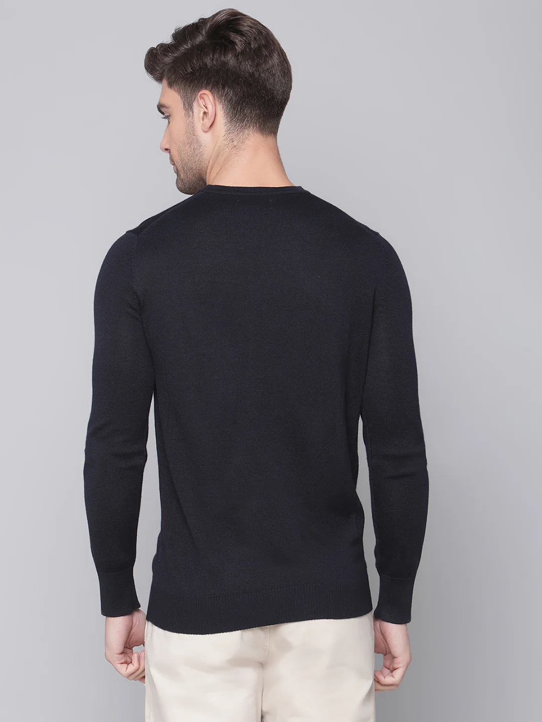 Bruun & Stengade Men Navy Blue Solid Round Neck Sweater - Image 4
