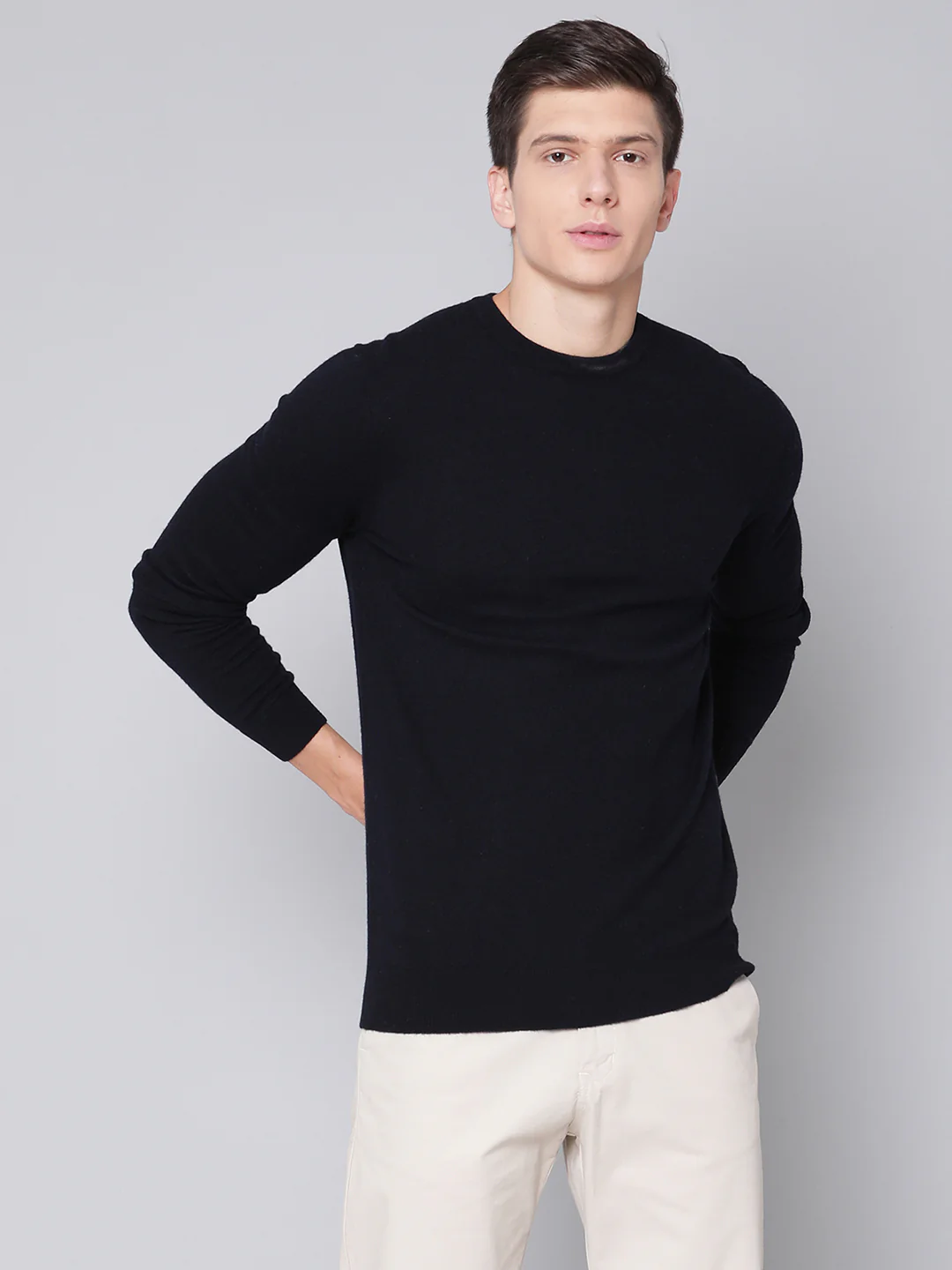 Bruun & Stengade Men Navy Solid Round Neck Sweater - Image 2