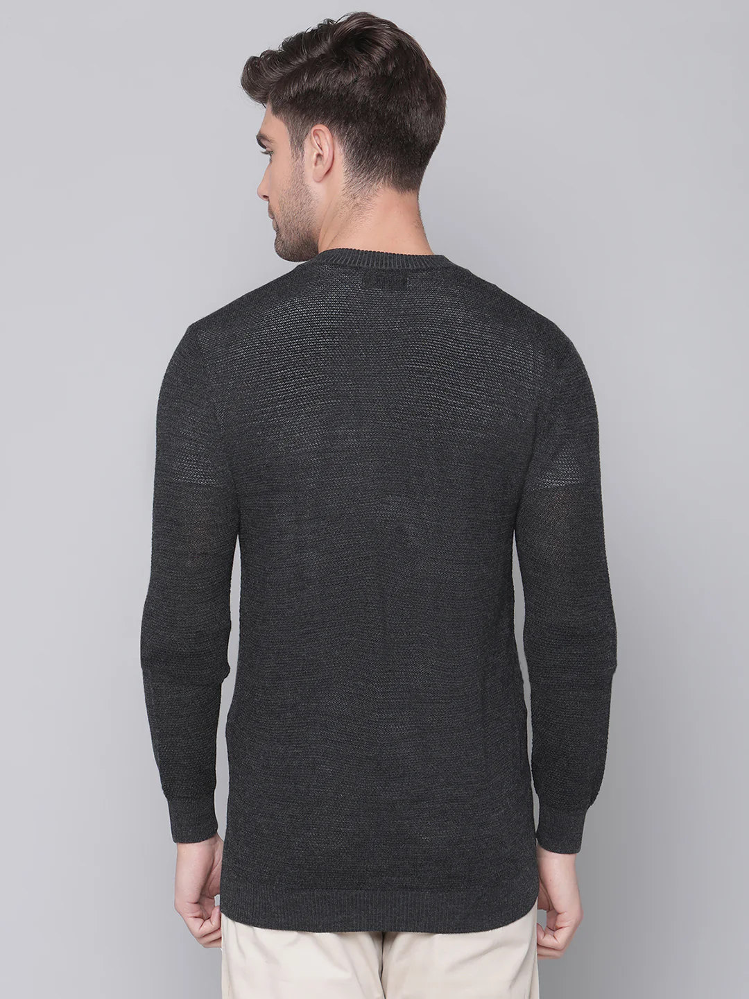Bruun & Stengade Men Grey Solid Round Neck Sweater - Image 2