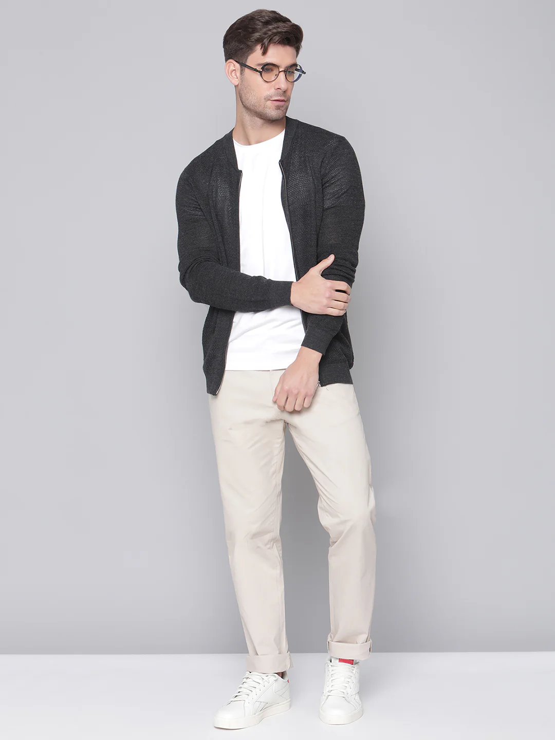Bruun & Stengade Men Grey Solid Round Neck Sweater - Image 5