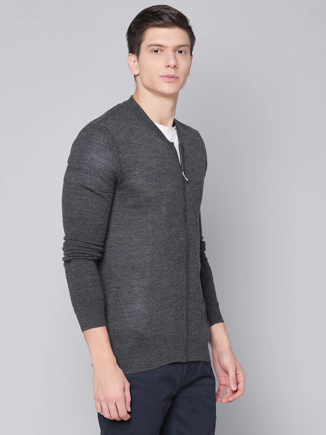 Bruun & Stengade Men Grey Solid Round Neck Sweater - Image 3