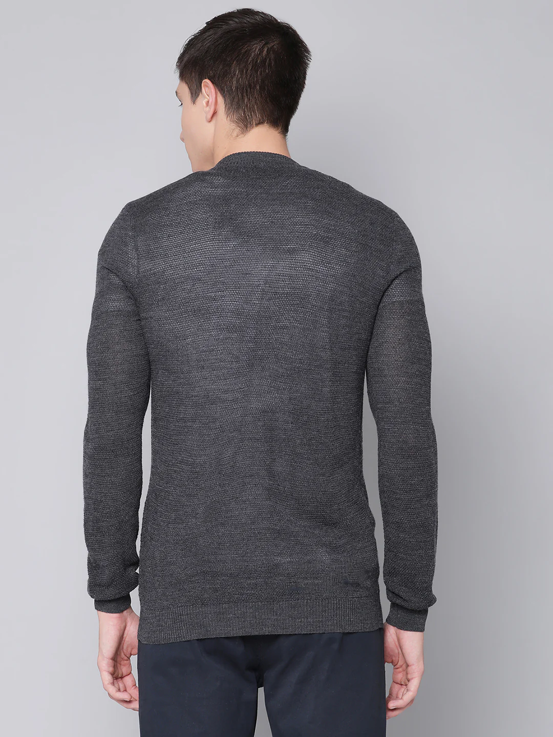 Bruun & Stengade Men Grey Solid Round Neck Sweater - Image 4