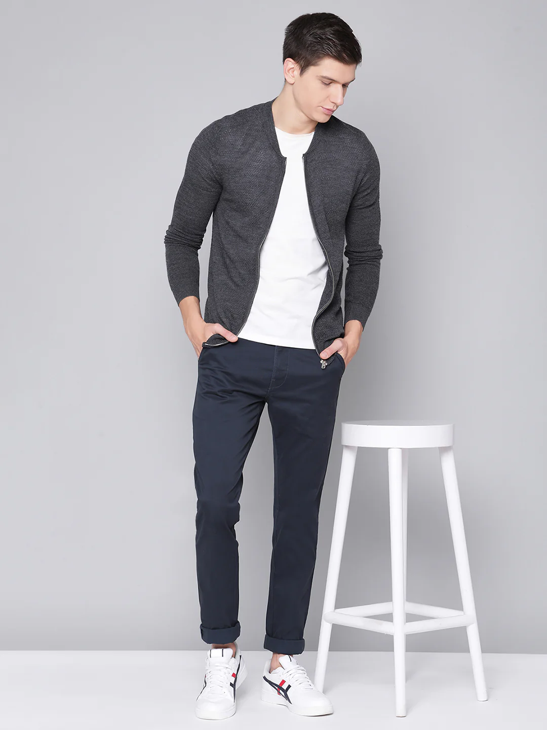 Bruun & Stengade Men Grey Solid Round Neck Sweater - Image 5