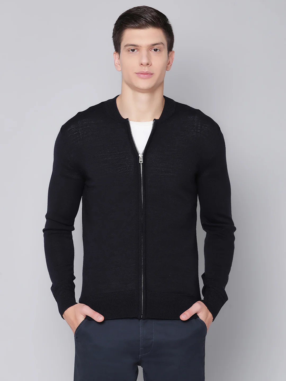 Bruun & Stengade Men Navy Blue Solid Round Neck Sweater