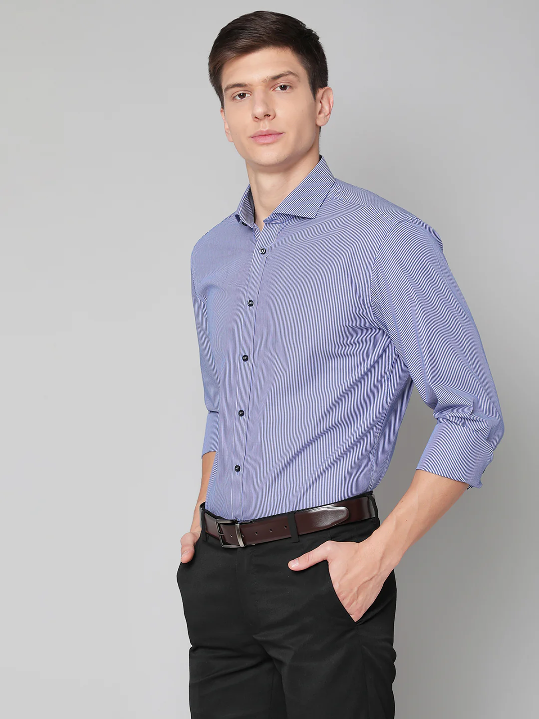 Bruun & Stengade Men Blue Striped Cutaway Collar Shirt - Image 3