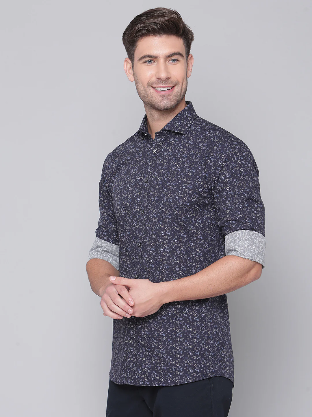 Bruun & Stengade Men Blue Printed Cutaway Collar Shirt - Image 3
