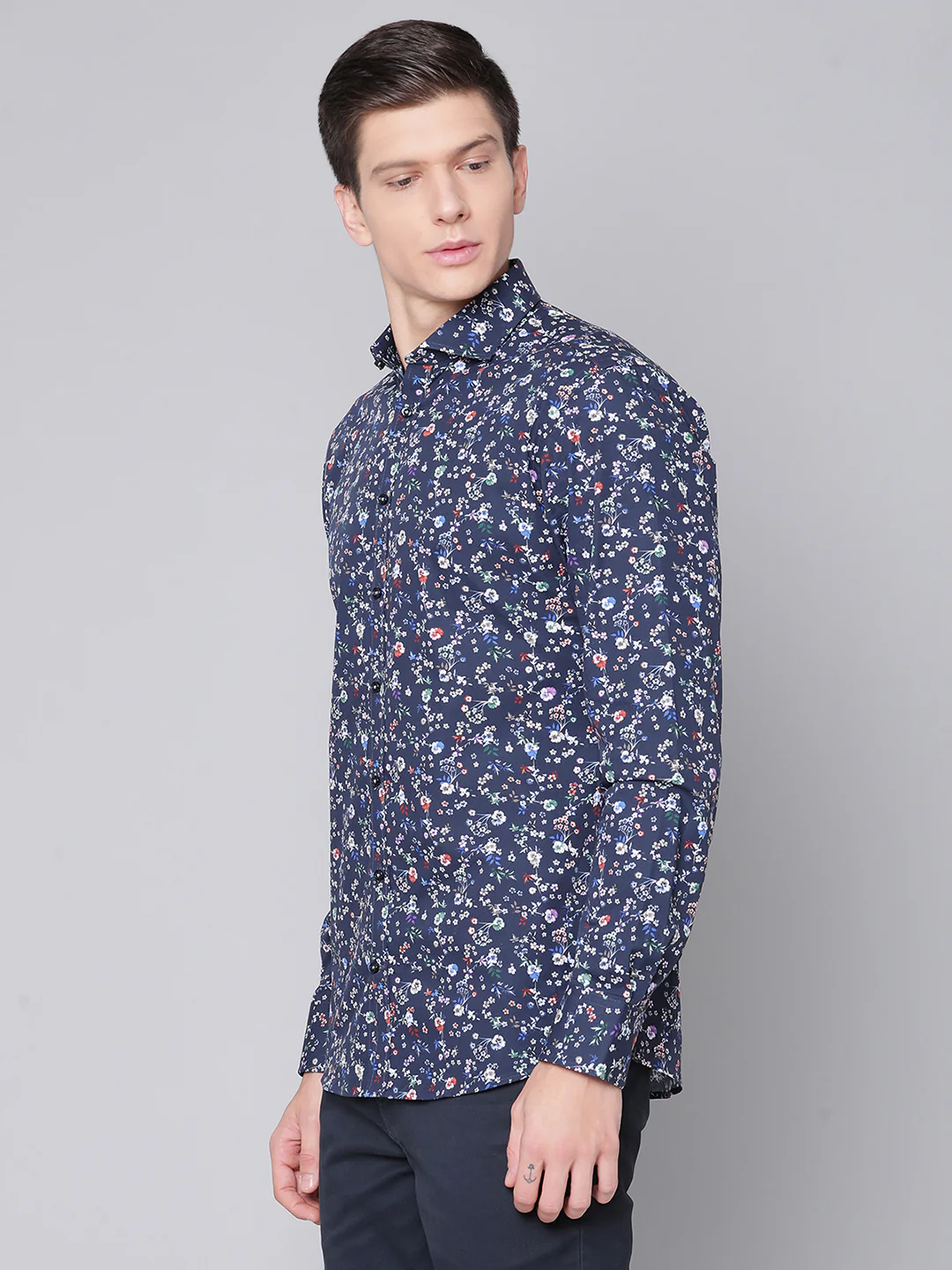 Bruun & Stengade Men Blue Printed Cutaway Collar Shirt - Image 2