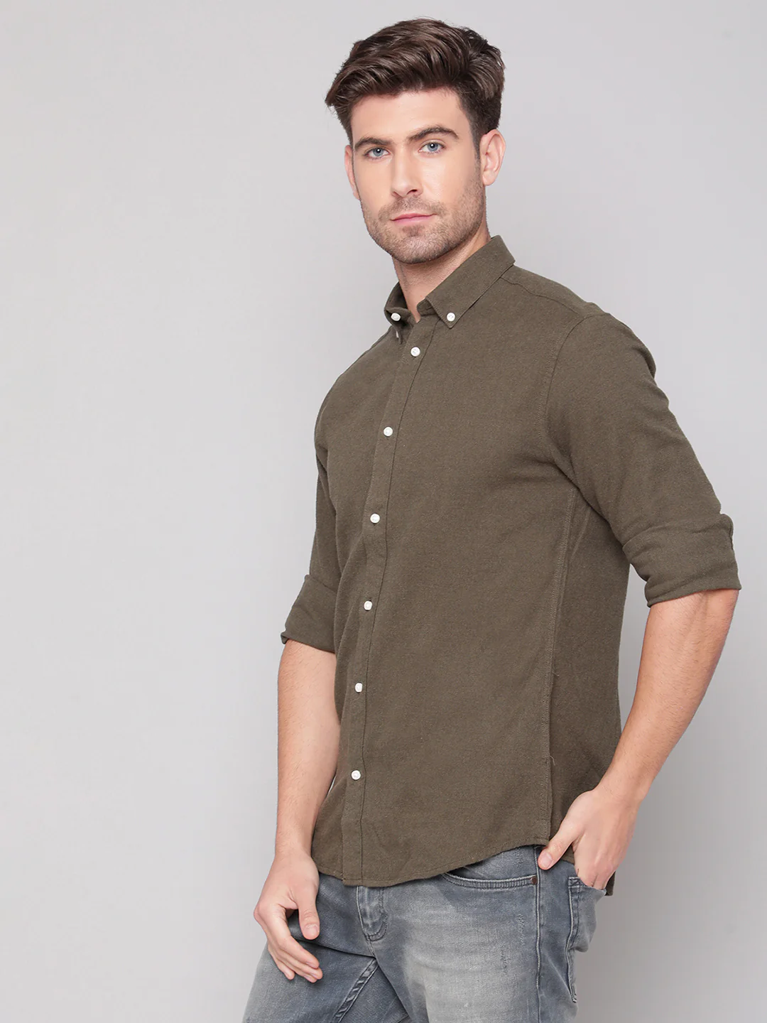Bruun & Stengade Men Green Solid Collar Shirt - Image 2
