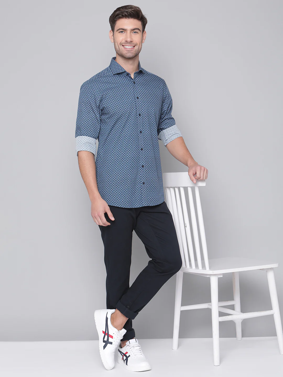 Bruun & Stengade Men Blue Striped Cutaway Collar Shirt - Image 6