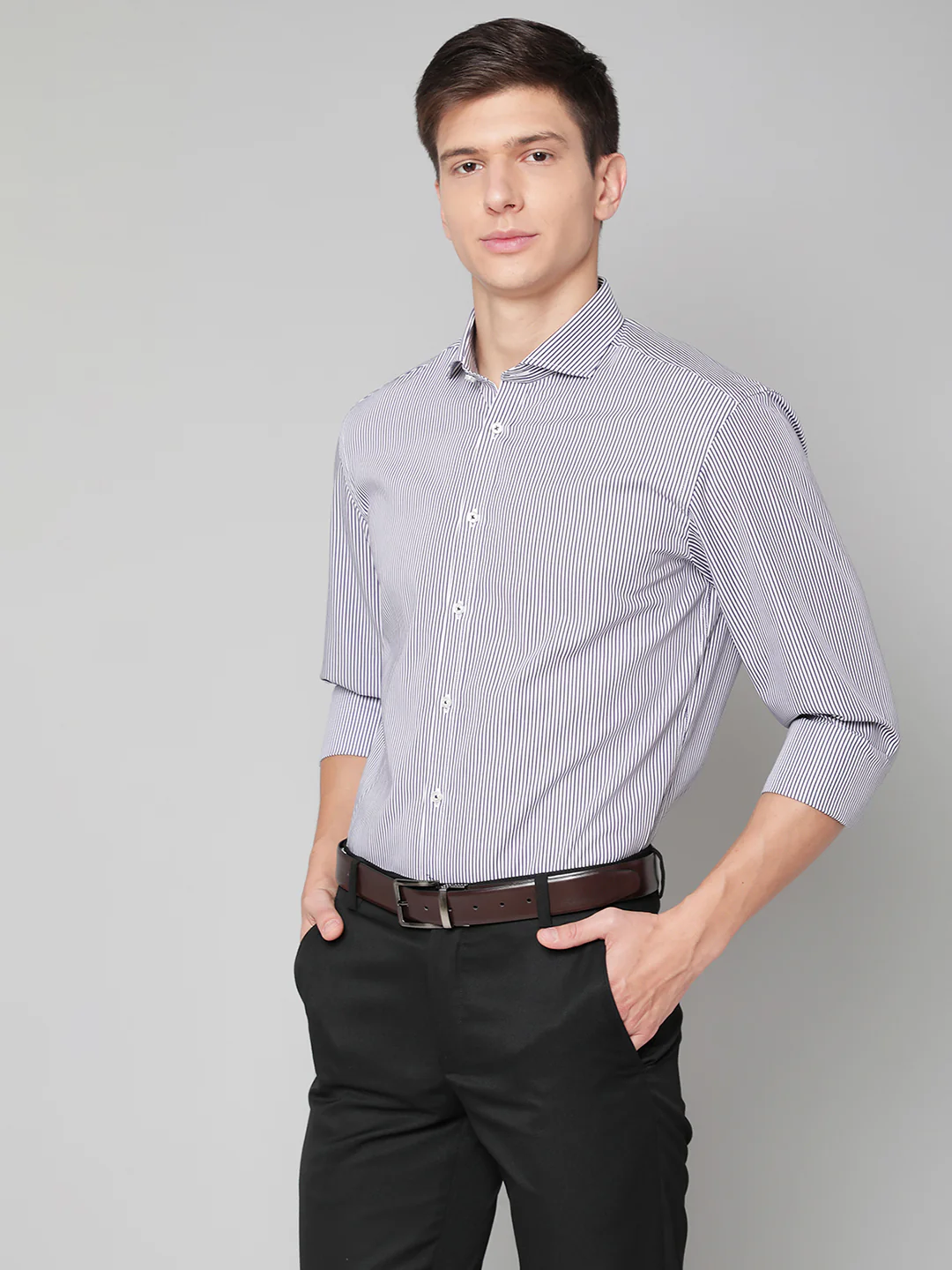 Bruun & Stengade Men Purple Striped Cutaway Collar Shirt - Image 2