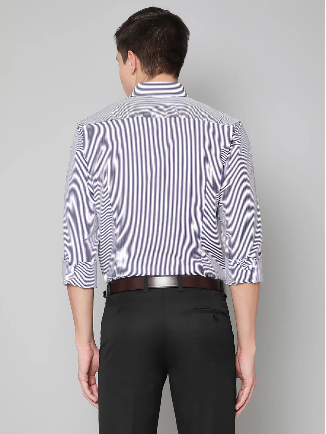 Bruun & Stengade Men Purple Striped Cutaway Collar Shirt - Image 4