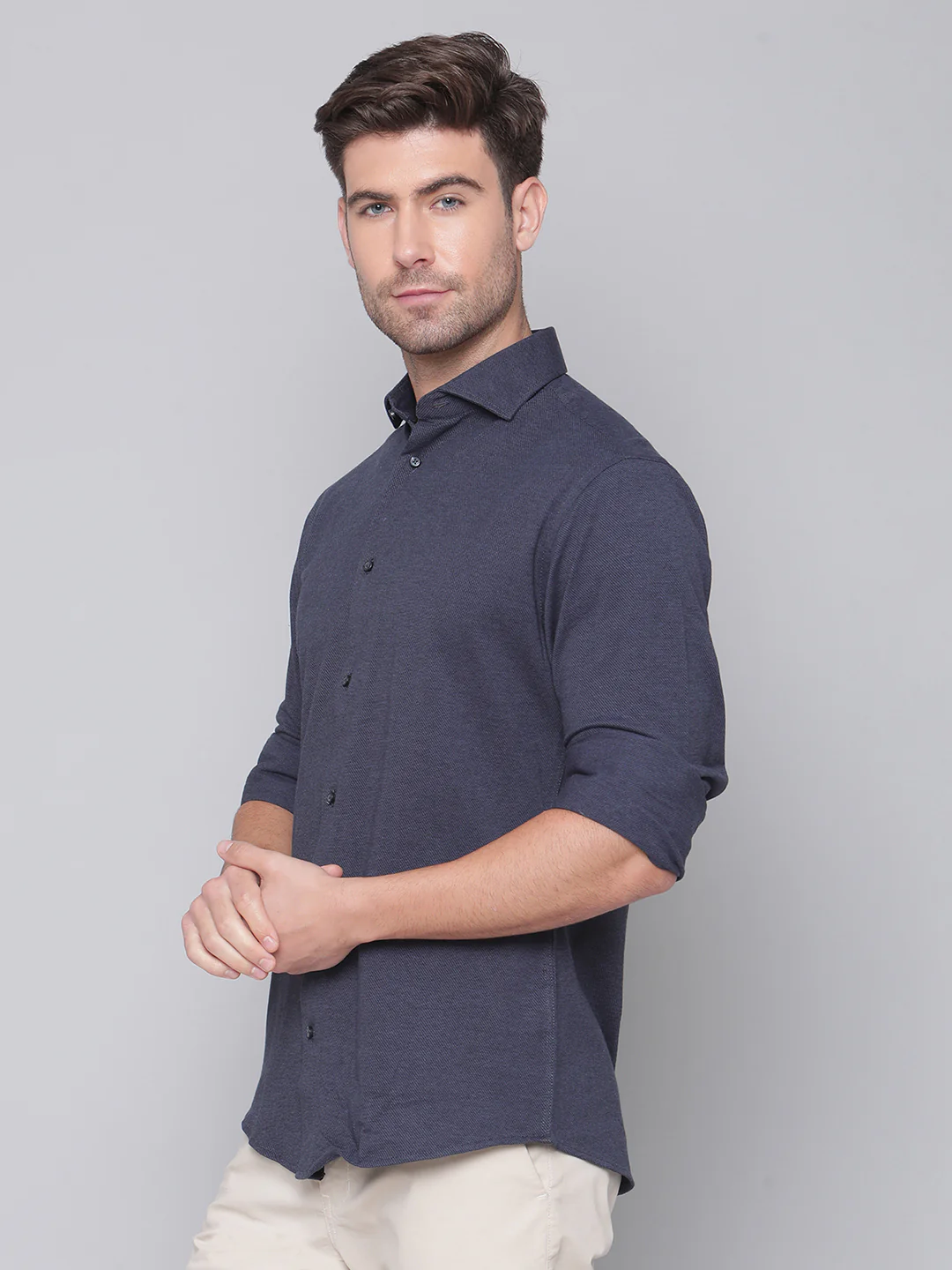 Bruun & Stengade Men Grey Solid Cutaway Collar Shirt - Image 2