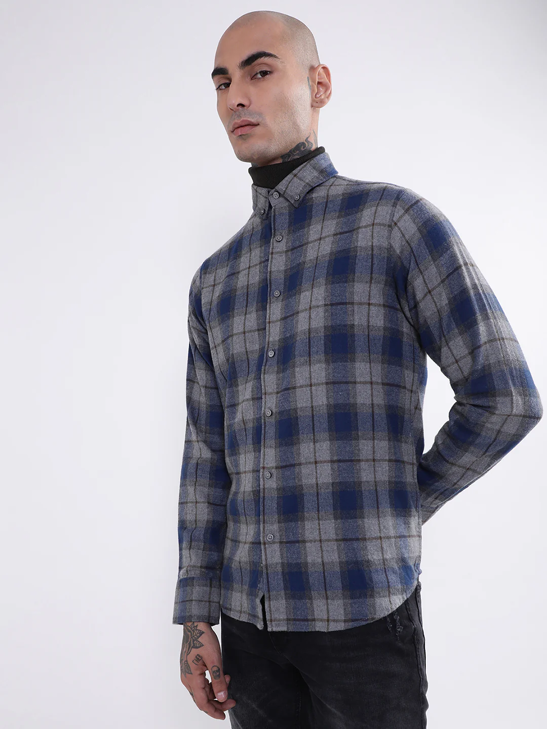 Bruun & Stengade Mens Blue Checkered Shirt - Image 2