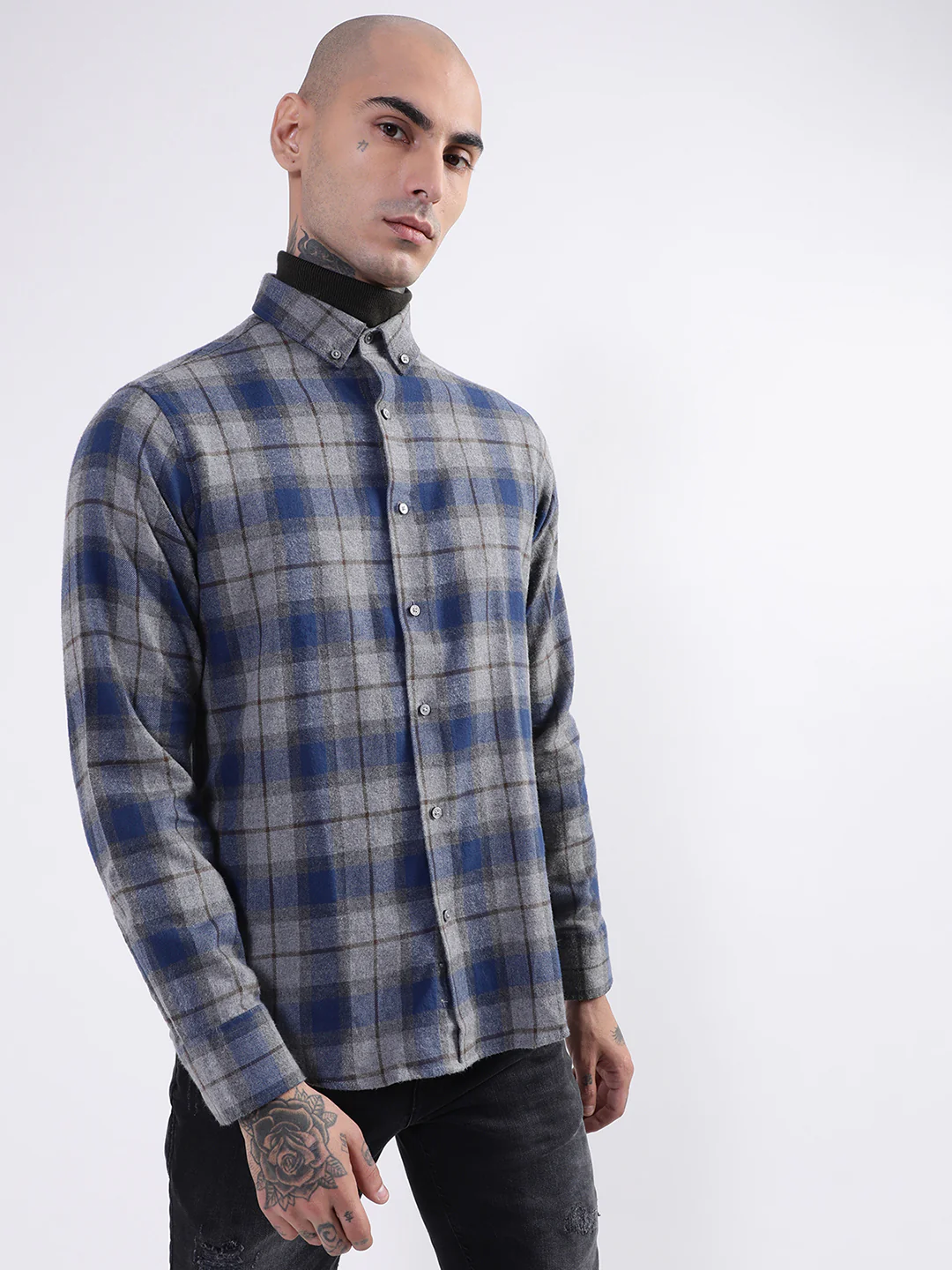 Bruun & Stengade Mens Blue Checkered Shirt - Image 3