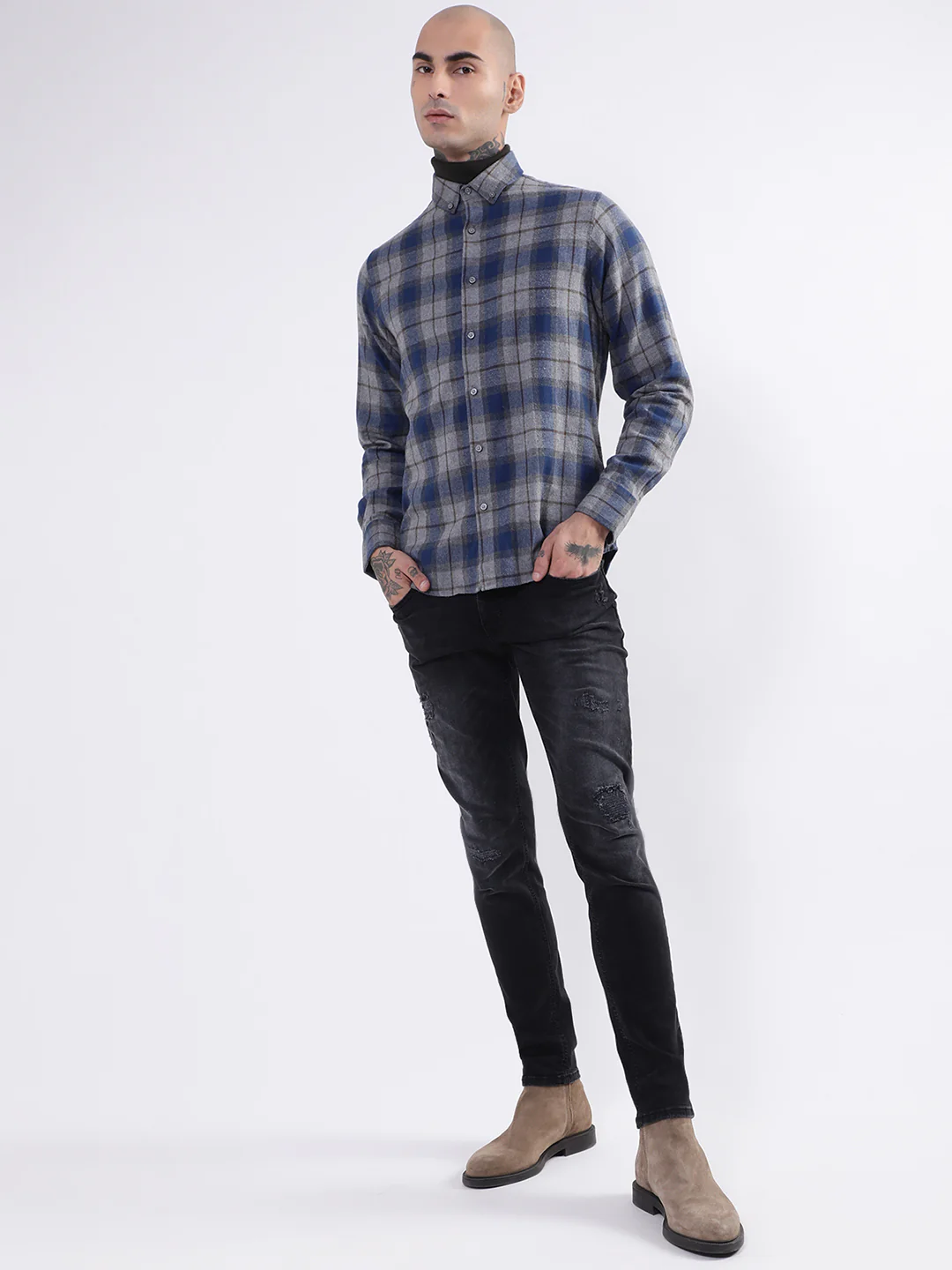 Bruun & Stengade Mens Blue Checkered Shirt - Image 4