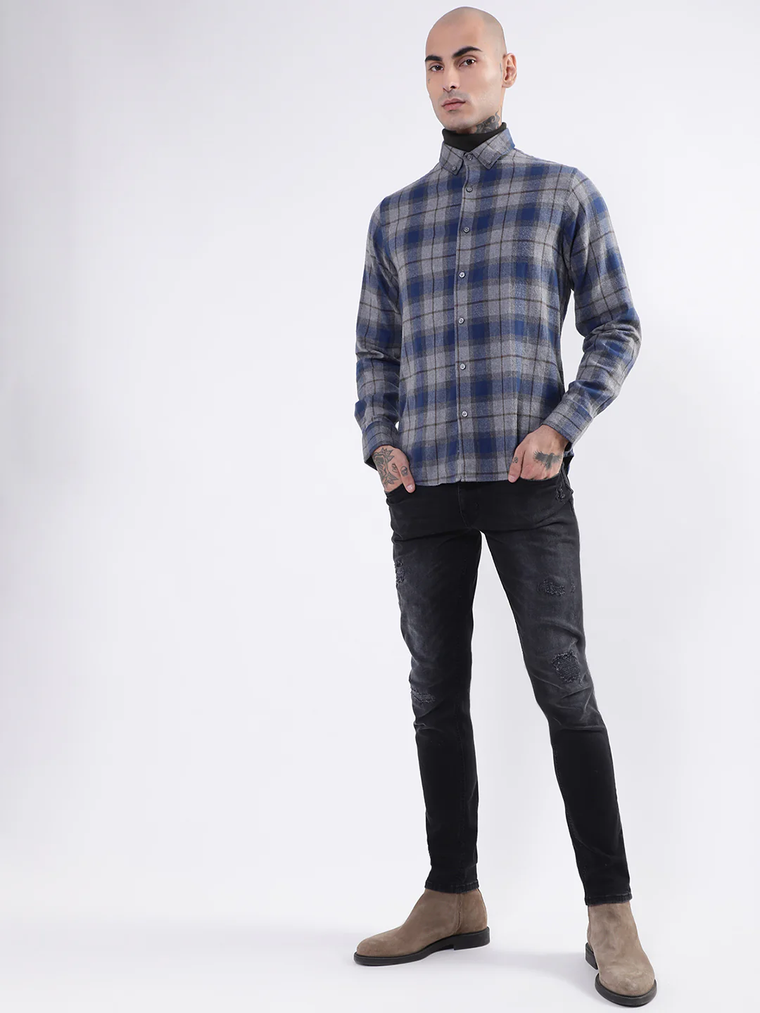 Bruun & Stengade Mens Blue Checkered Shirt - Image 5