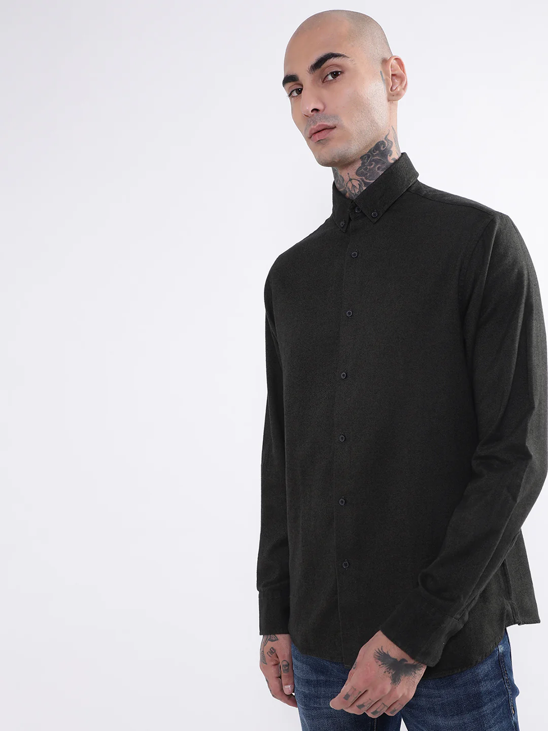 Bruun & Stengade Mens Dark Green Solid Shirt - Image 3